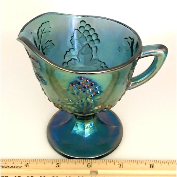 Indiana Colony Carnival Glass Creamer Blue Harvest Grape Vintage Iridescent - Picture 8 of 8